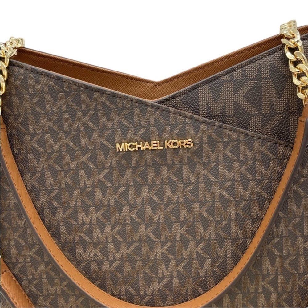 Michael Kors Large X Chain Shoulder Tote Bag Brown/Gold - Picture 4 of 9